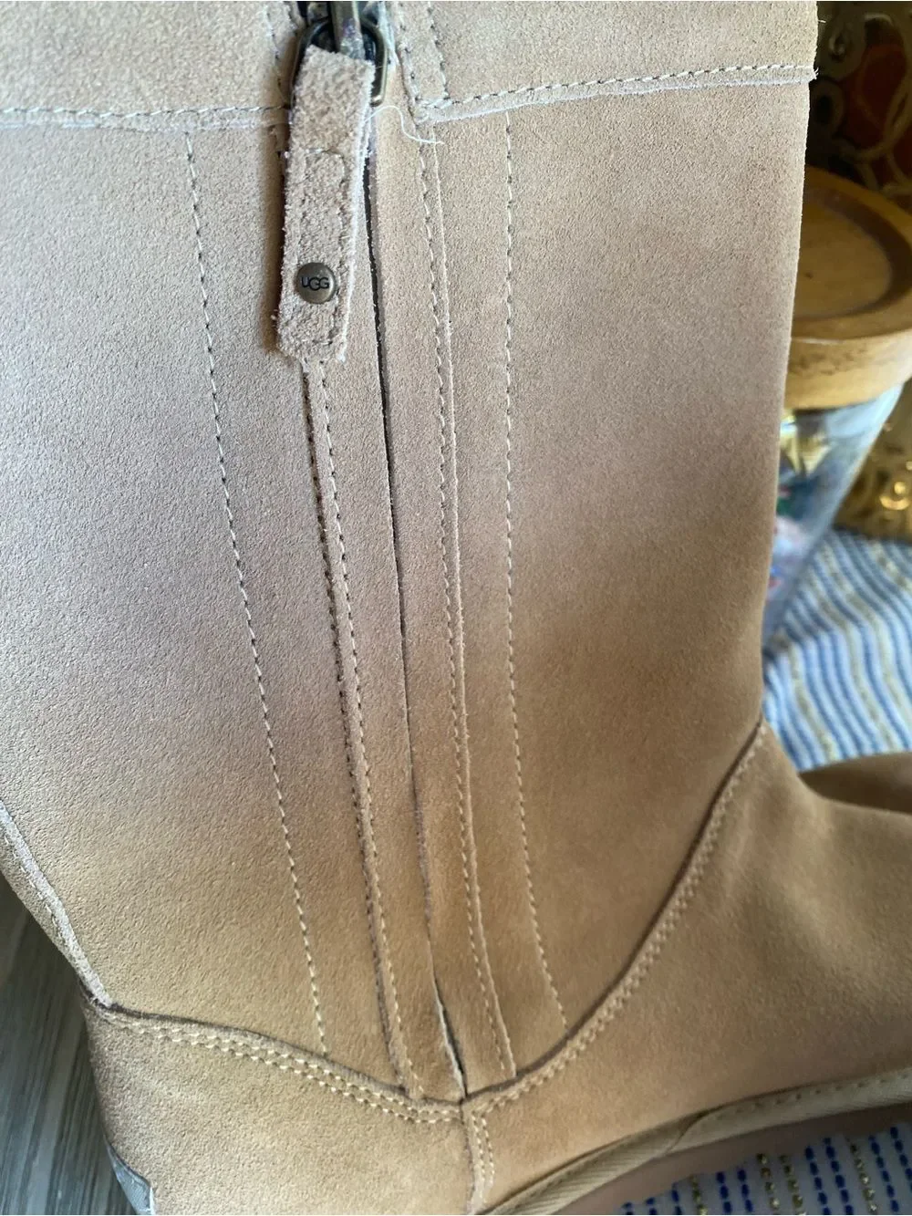 Women’s Suede Mid-Calf Boot with Floral Cutout Tan Sz 11 NWT